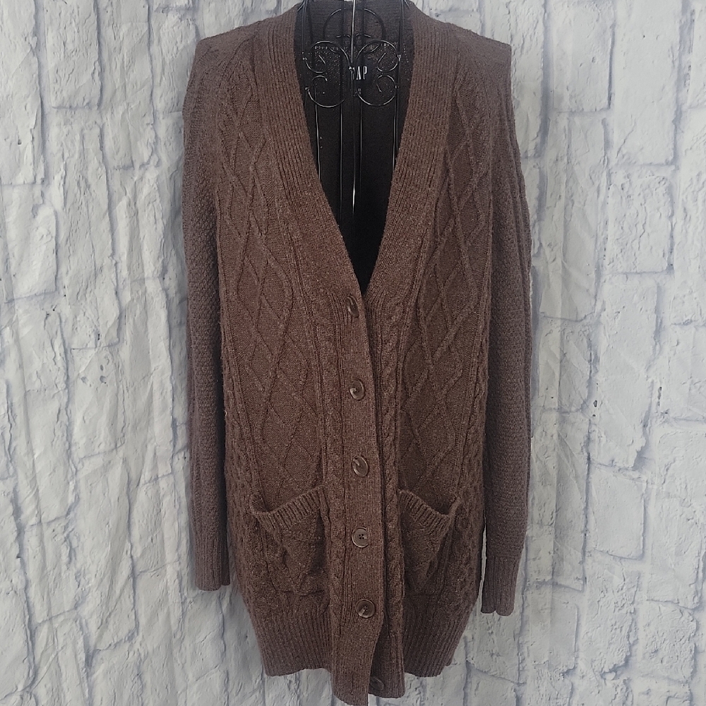 GAP Brown Cable Knit‎ Button Up Oversized Cardigan Sweater XS